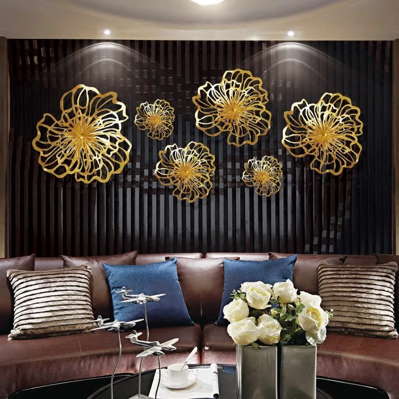 

Современная кованая железная Настенная роспись с золотыми цветами, аксессуары для гостиницы, клуба, настенные подвесные украшения, домашняя гостиная, 3D настенная наклейка