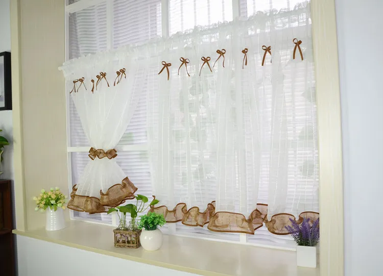 

2pcs Customizable Short Tulle Curtain with Ties Pastoral Kitchen Curtains Small Sheer Curtain Drapes for Cabinet/Balcony/Window