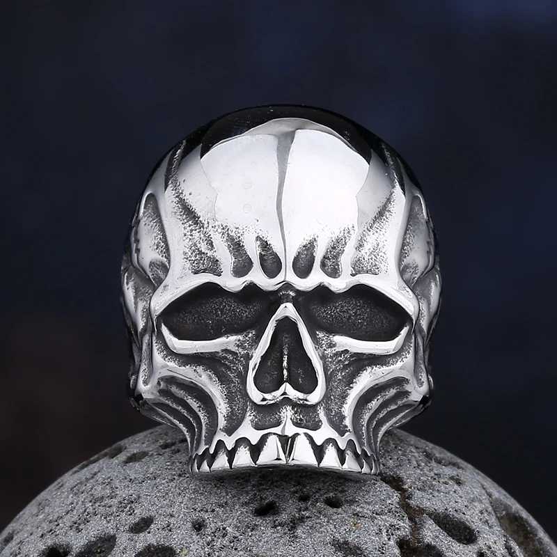 Полированное кольцо с черепом из нержавеющей стали 316L для мужчин 2023