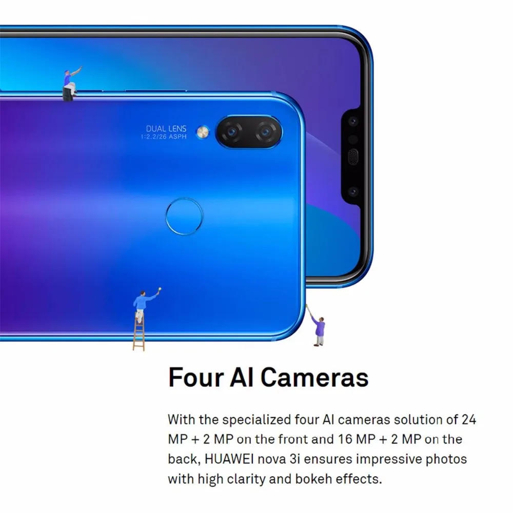 Original HUAWEI Nova 3i Smartphone Android 6.3 inch 16MP+24MP Camera 6GB+128GB Mobile phones 4G Network Global Cell phone