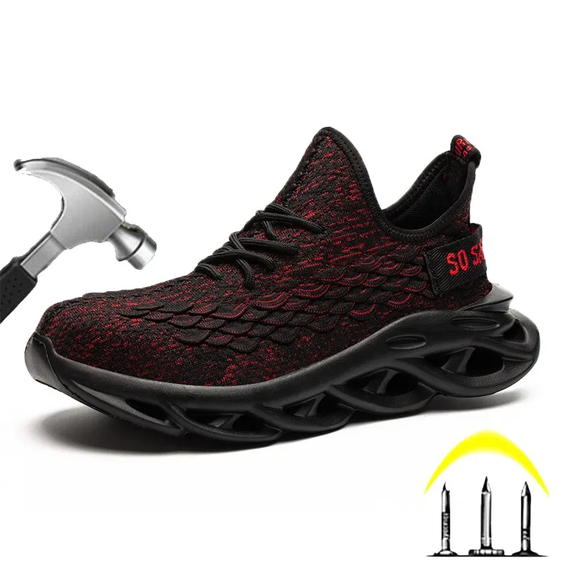 

CHNMR New Fish-scale Pattern Breathable Men's Safety Shoes Anti-smashing Construction Working Shoes Male Safety Sneakers