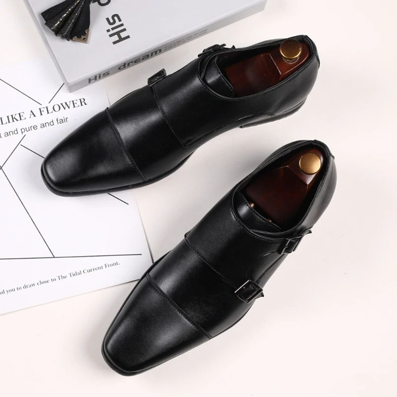 

Luxury Men's Business Leather Shoes Plus Size Square Toe Solid Color Buckle Oxfords Retro Party Dress Footwear Zapato De Hombre
