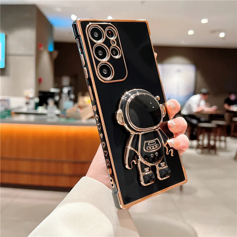 

Plating Love Heart 3D Astronaut Holder Case For Samsung Galaxy A52 A52S A53 A13 A33 A23 A12 S22 S21 Ultra Plus S20 FE Soft Cover