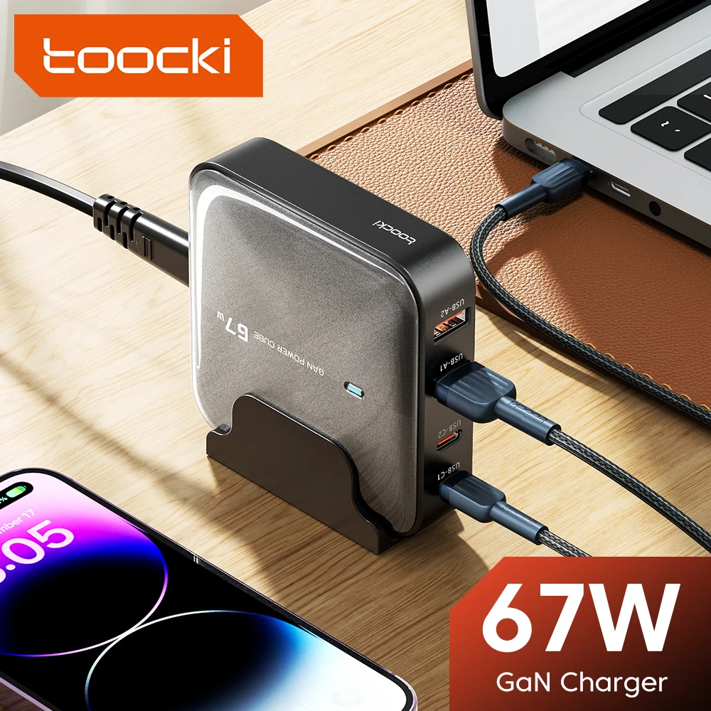Toocki 67w GaN настольное зарядное устройство для Xiaomi iPhone 15 Oneplus Samsung Huawei 2USB A +Dual Type C PD