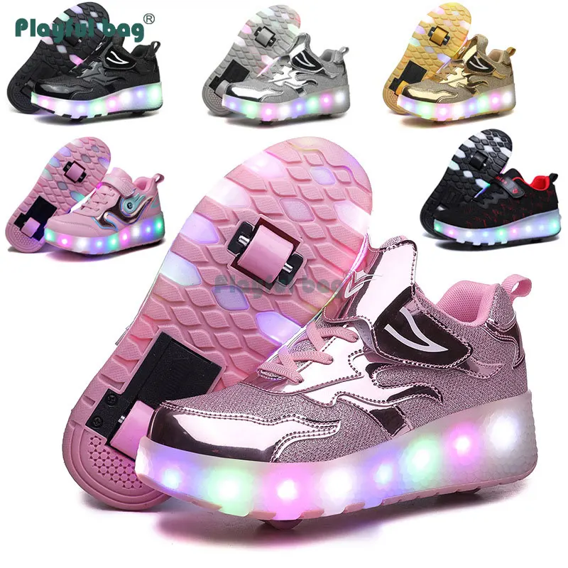 Children Wheel Shoes Boy's LED Roller Sneaker 2 Wheels sport shoes USB charging Outdoor Girl Roller Skates AMB123