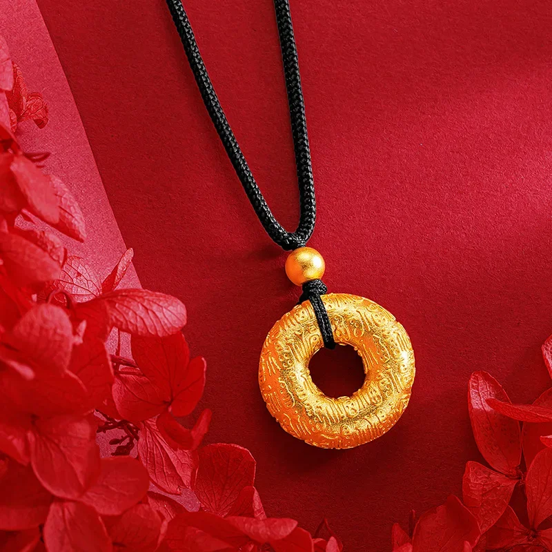 Подвеска Baifu Ping An Buckle из настоящего золота 9999 желтое золото 24 карата