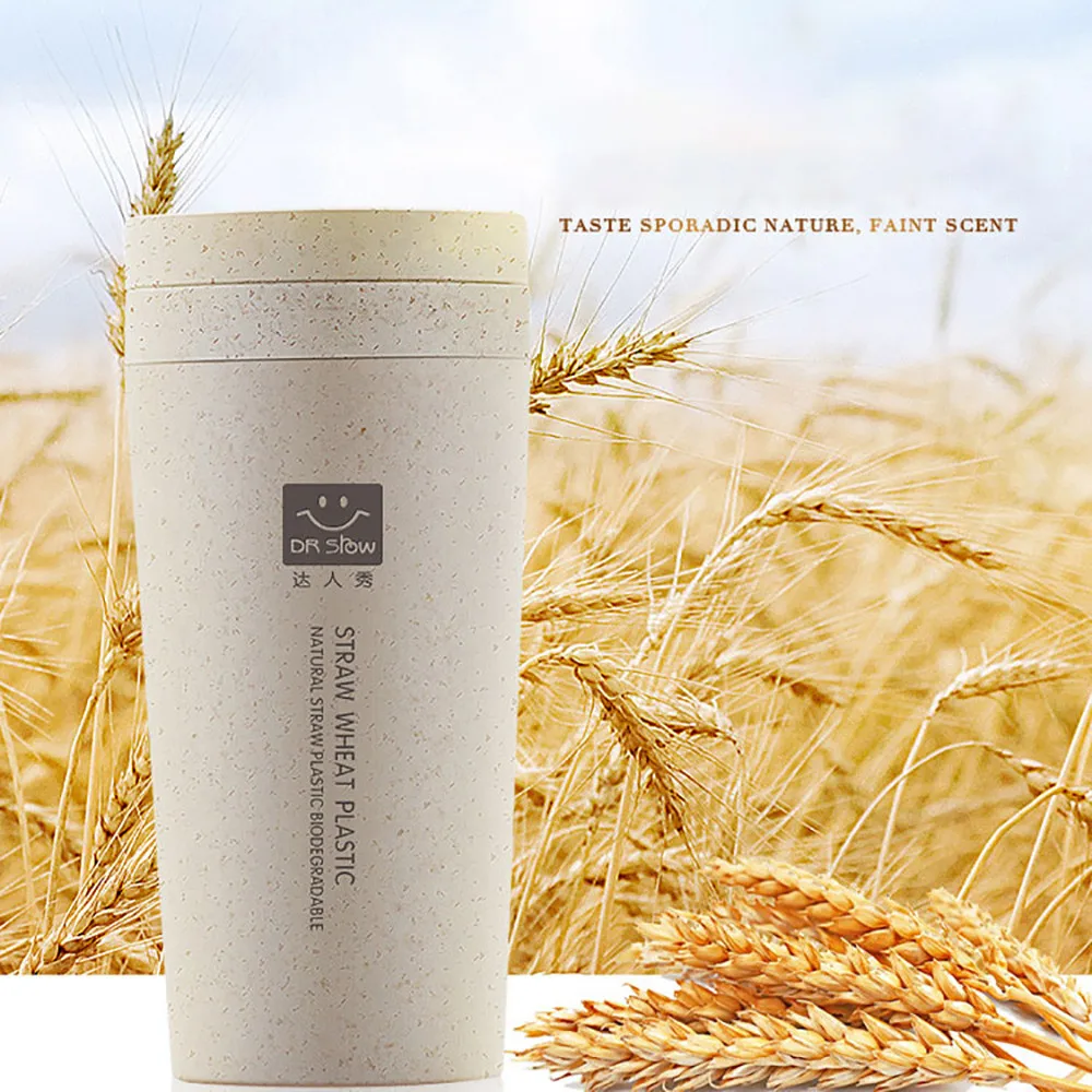 

Kitchen Wheat Straw Double Insulated Gift Mug Tumbler with Lid Eco-friendly 280/450ML Travel Mug Coffee Winter Thermos Cup