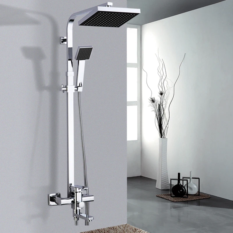 

Bathroom Chrome/Black Shower Faucet Swivel Tub Outlet Wall Mounted 8" Rain Shower Head with Handheld Shower Tub