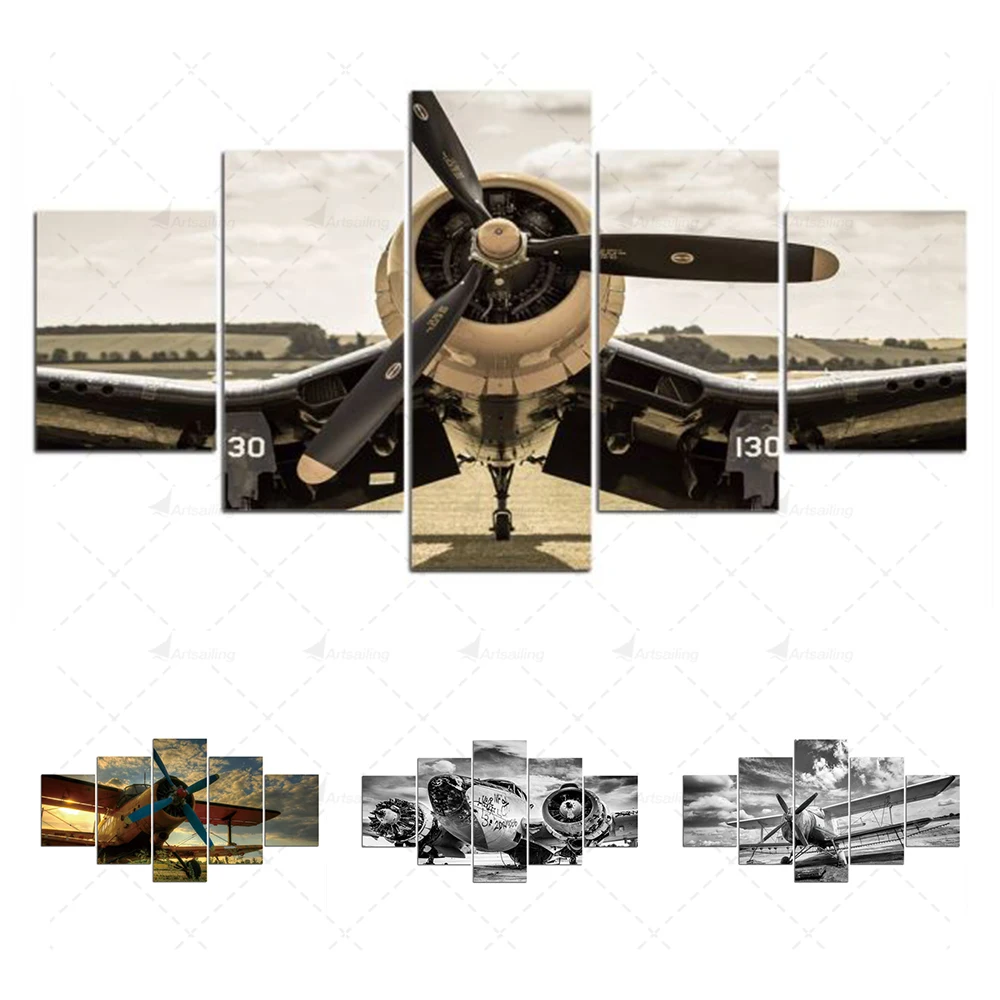 

5 Pieces Retro Airplane Poster Canvas Painting Picture Art Aircraft Print Home Wall Decor Painting for Living Room
