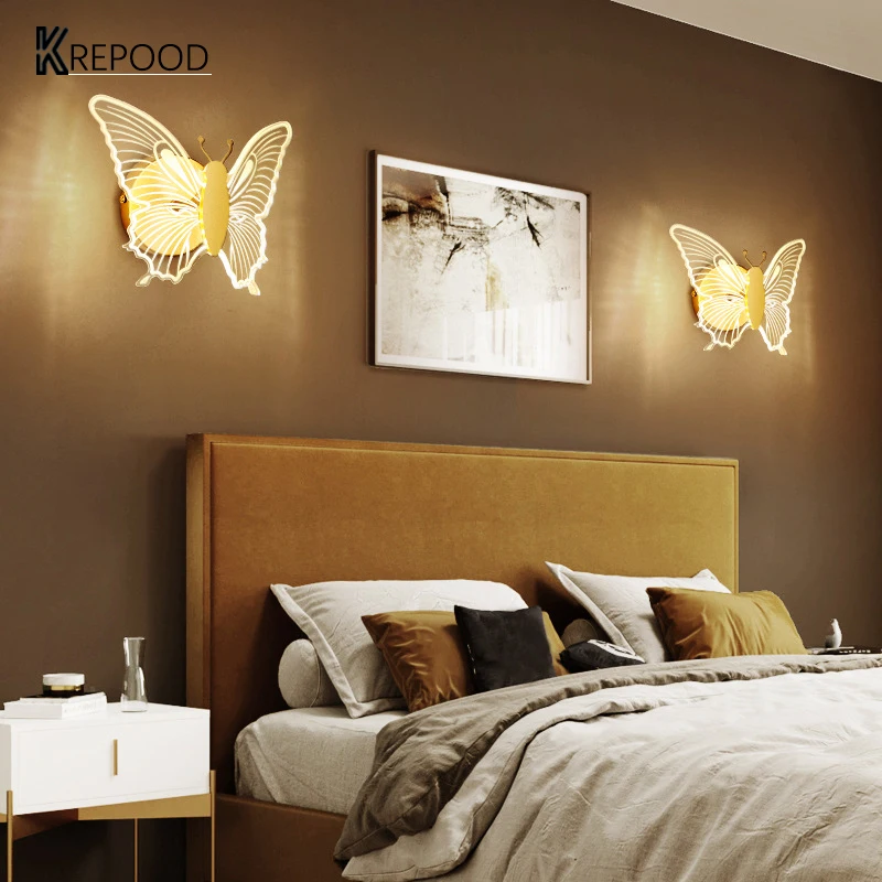 

LED Modern Wall Lamp Light for Bedroom Bedside Living Room Aisle Porch TV Wall Nordic Butterfly Home Decoration Indoor Lighting