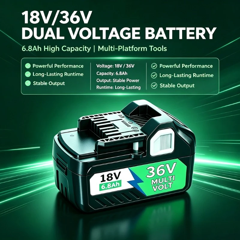 Фото Аккумулятор Li-ion 6.8Ач 18В/36В MultiVolt для замены Hitachi HiKOKI Metabo HPT BSL36A18 BSL36B18 для беспроводных электроинструментов с LED-индикатором №1