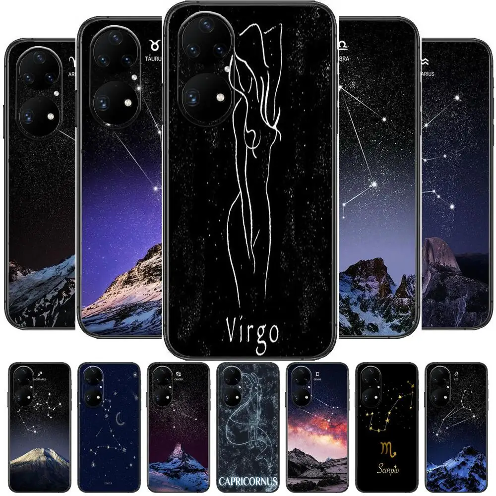 

12 Constellation phone case for Huawei p50 P40 p30 P20 10 9 8 Lite E Pro Plus soft back cover Silicone