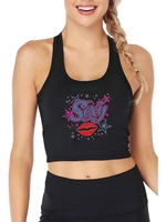 colorful star pattern sexy red lip print breathable slim fit tank top womens yoga sport training crop tops summer camisole