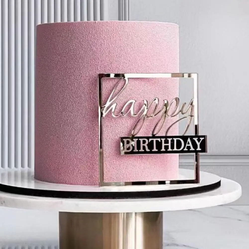 

New Happy Birthday Cake Topper Love Heart Cake Insert Decorations Acrylic Gold Silver Letter For Kids Birthday Party Supplies