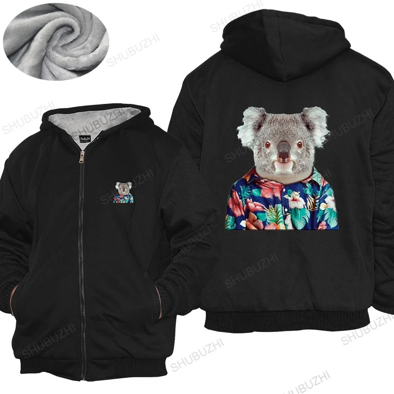

mens warm coat male gift tops hoodies Koala Selfie thick hoody Vintage Floral Pattern Indie Retro Loose tops for him jacket