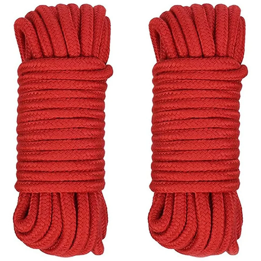 

2 Pcs Red Cotton Rope, 8mm Multi Purpose Strong Soft Tying Cord for Camping Gardening Boating Crafting, 10M/33Ft