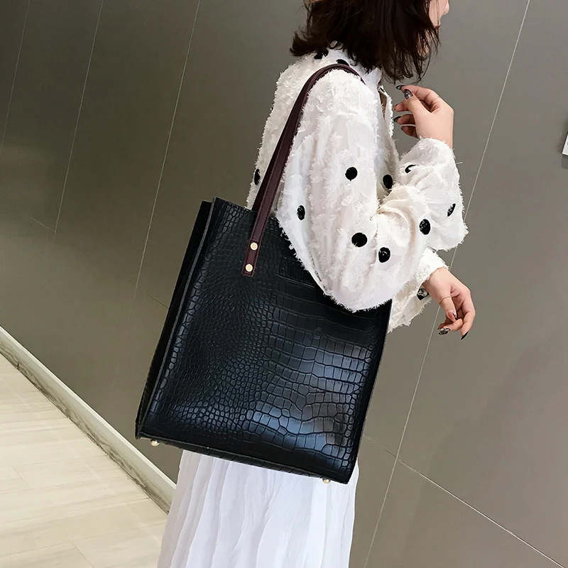 

YILIAN Big bag 2022 new women's bag European and American trend crocodile pattern retro fashion shoulder bag