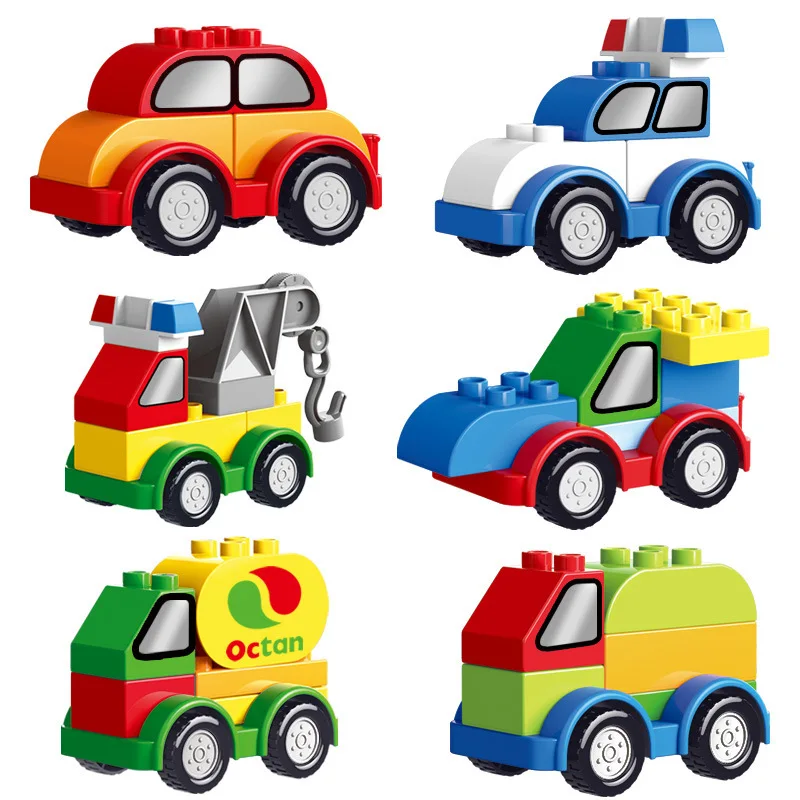 

Big Blocks Trucks Car Model Bricks Blocks Excavator Police Car Crane Engineering Vehicle Forklift Assemble Bricks Baby Toy Gift