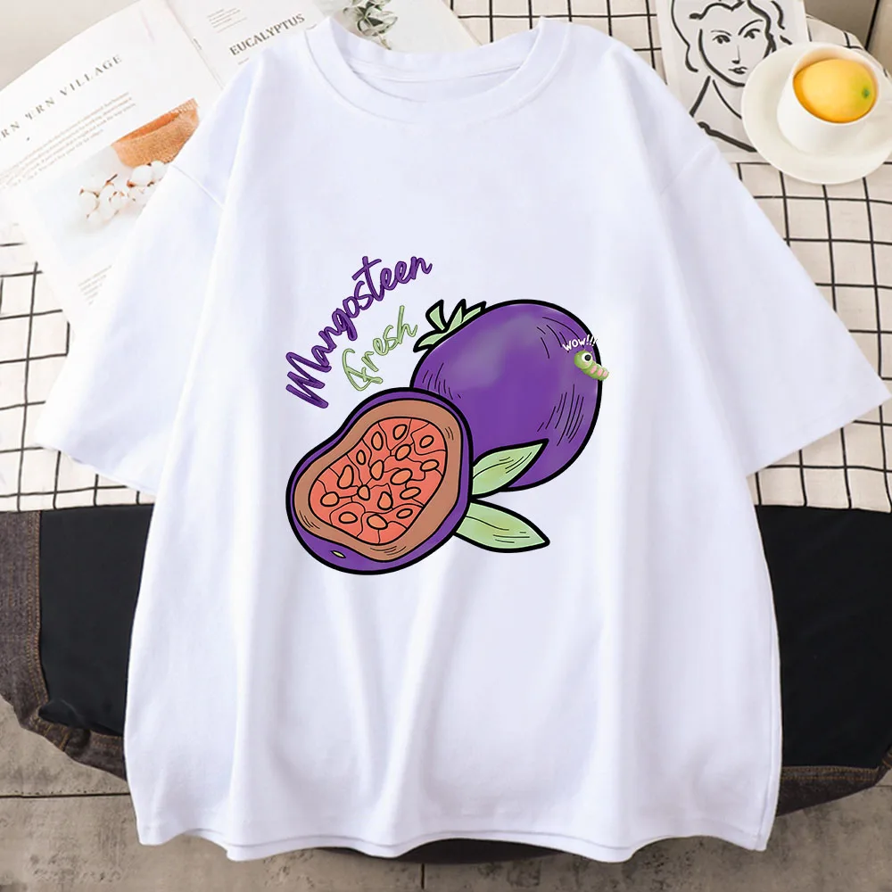 

Mangosteen T Shirts Aesthetic Harajuku Shirts for Women Unisex Cartoon T-shirts 100% Cotton T Shirts Manga Appliques Anime Tops