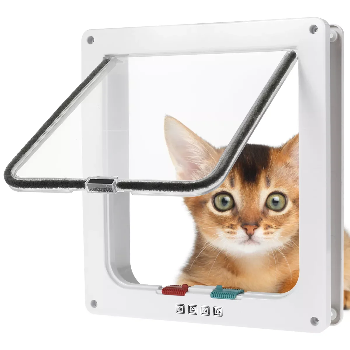 

Smart Pet Gates 4 Way Locking Security Lock White ABS Small Dog Cats Flap Door Controllable Switch Direction Door Pets Supplies