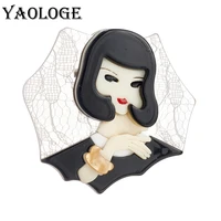 yaologe acrylic cute wearing white head gauze girl brooches for women kids new cartoon figure badges pins accessories gift
