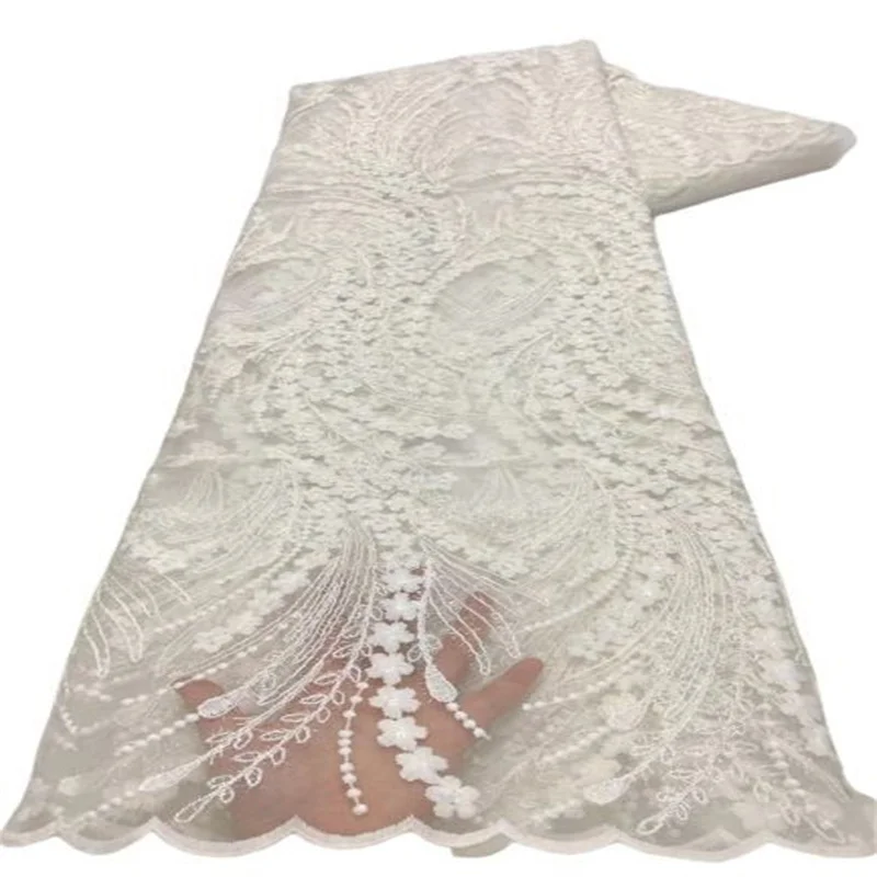 

2022 White Newest French Lace Fabric Heavy Embroidery African Mesh Lace Fabric New Design Organza Laces For Wedding Party Sew