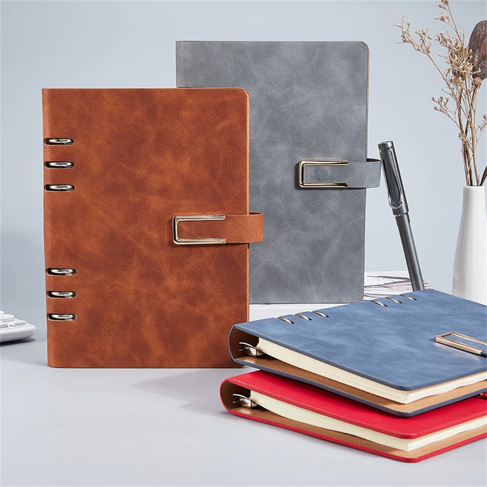 

Business Pu Leather A5 Simple Loose-leaf Notebook Hollow 6-hole Buckle Notepad With Replaceable Inner Core Notebook Case