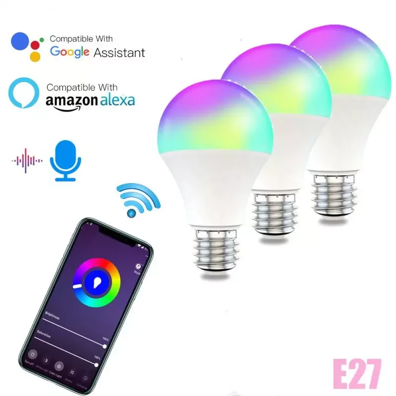 

2022New 15W WiFi Smart LED Light Bulb E26 E27 B22 Ampoule LED Intelligent Dimmable Night Lamp Apply To Alexa Google Home Assista