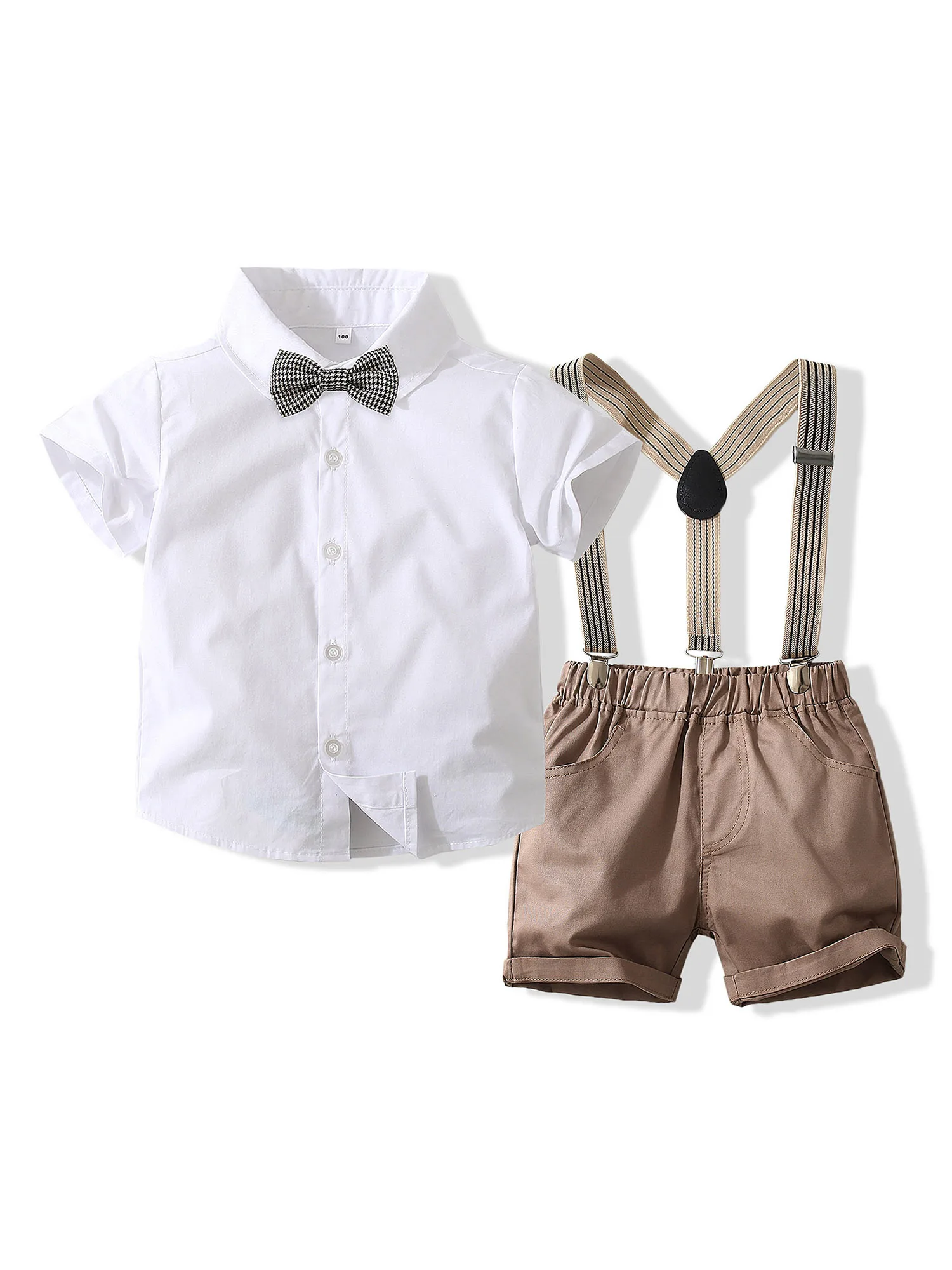 

Официальный костюм для маленьких мальчиков, рубашки с коротким рукавом, шорты на бретелях, комплект одежды с галстуком-бабочкой для детей, малышей, свадьбы