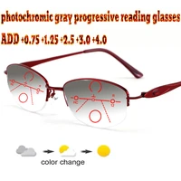 photochromic gray progressive multifocal reading glasses business women halfrim frame tr90 1 0 1 5 1 75 2 0 2 5 3 3 5 4