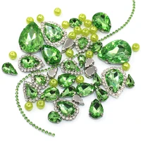drop shape light green mixed size crystal rhinestonespearl cup chain for wedding dress jewelry making 50pcsbag
