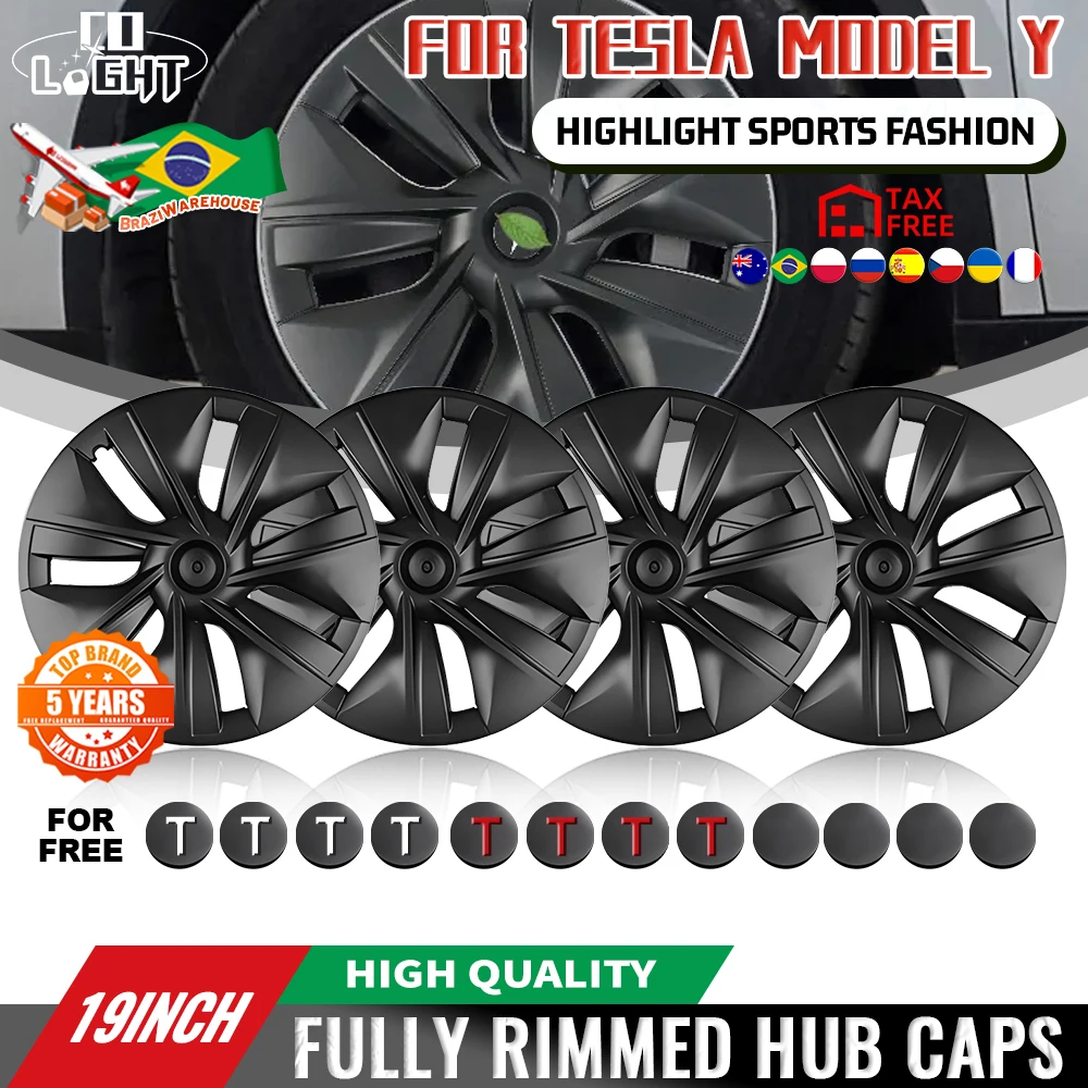 Фото 4PCS 19 Inch Wheel Caps For Tesla Model Y Wheel Cover Performance Replacement Wheel Hub Cap Full Rim Cover Accessories 2018-2024 №1