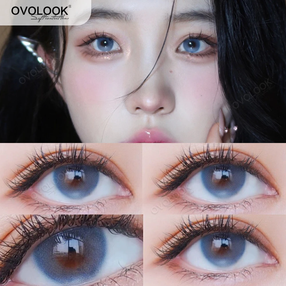 

OVOLOOK 1 Pair Blue Beauty Contact Lenses for Eyes Natural Blue Pupil Eye Color Lens Colored Eye Lenses Myopia Contacts 14.0mm