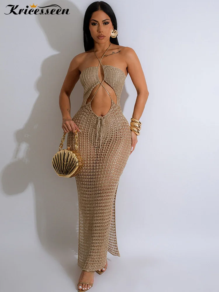 Kricesseen женское трикотажное летнее пляжное платье с металлической прокладкой и