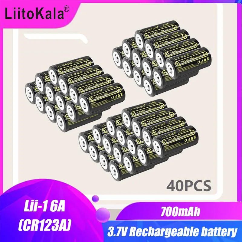 

40PCS LiitoKala Lii-16A Li-ion 16340 CR123A Rechargeable Batteries 3.7V CR123 For Laser Pen LED Flashlight Cell 1000 Cycles Time