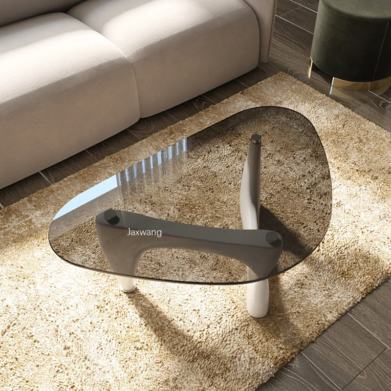 

Nordic Luxury Coffee Tables Tempered Glass Living Room Triangle Simple Modern Design Solid Wood Home Creative Crystal Side Table