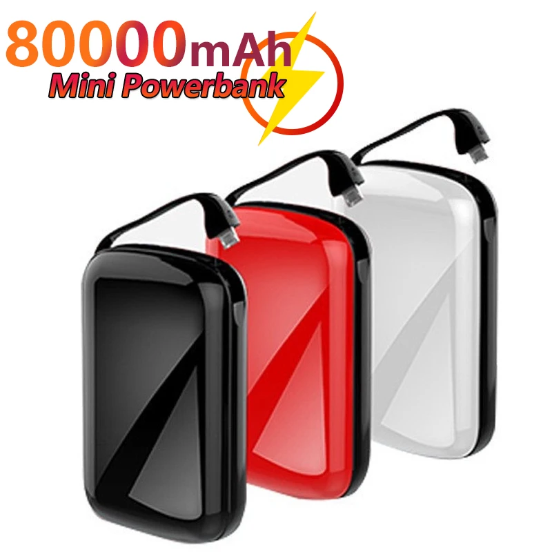

Mini Portable 80000mAhPower Bank Built-in Charging Cable One-way Charge Pocket-sized Large-capacity External Battery for IPhone