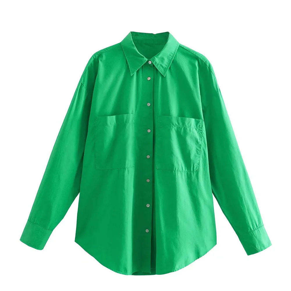 

DiYiG WOMAN Spring 2022 New Patch Pocket Vintage Fashion Poplin Shirt Casual Lapel Long Sleeve Single Breasted Ladies Chic Top