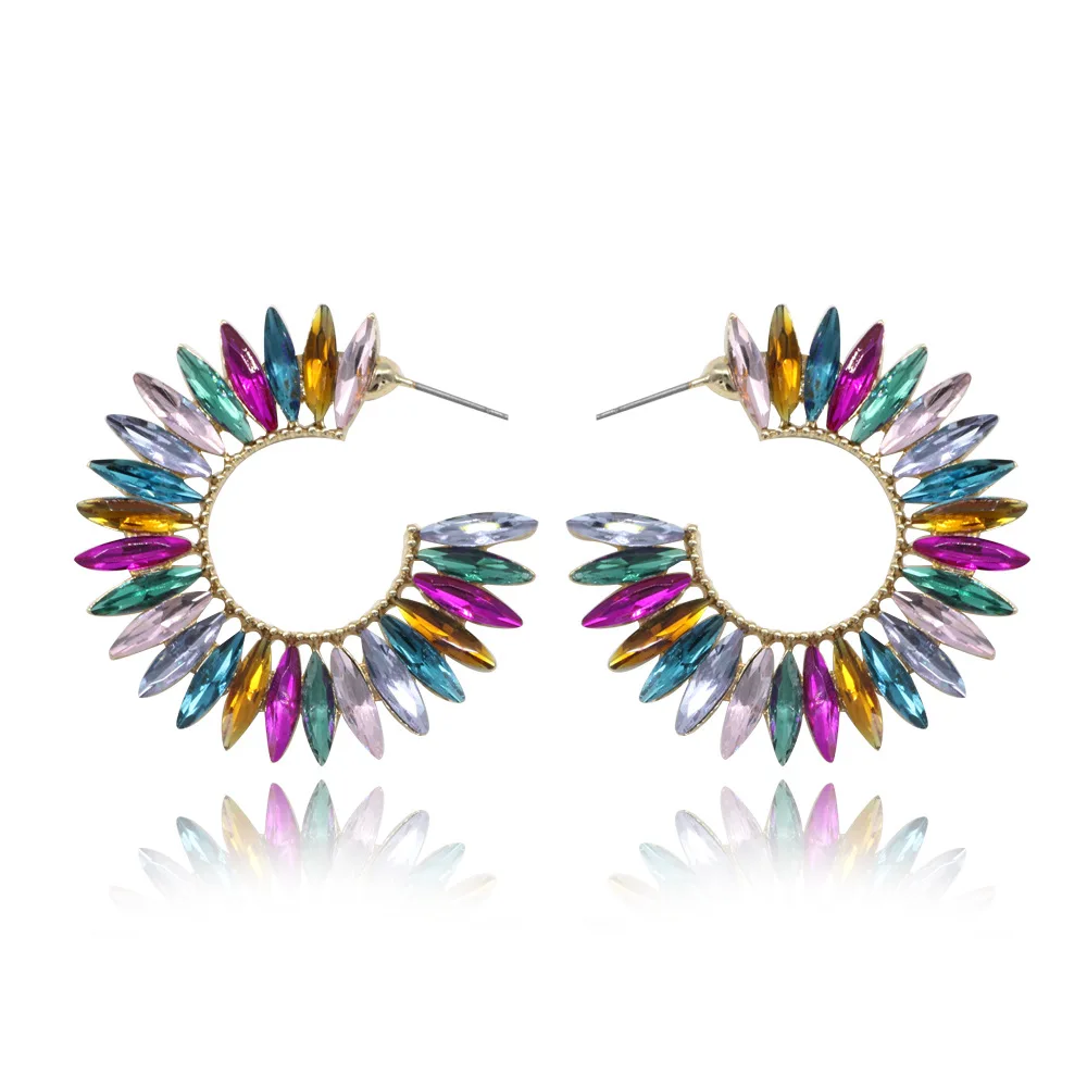 

New Rhinestone Drop Dangle Hoop Earrings High Quality Christmas Colorful Crystal Earrings Trendy Earrings For Women Jewelry