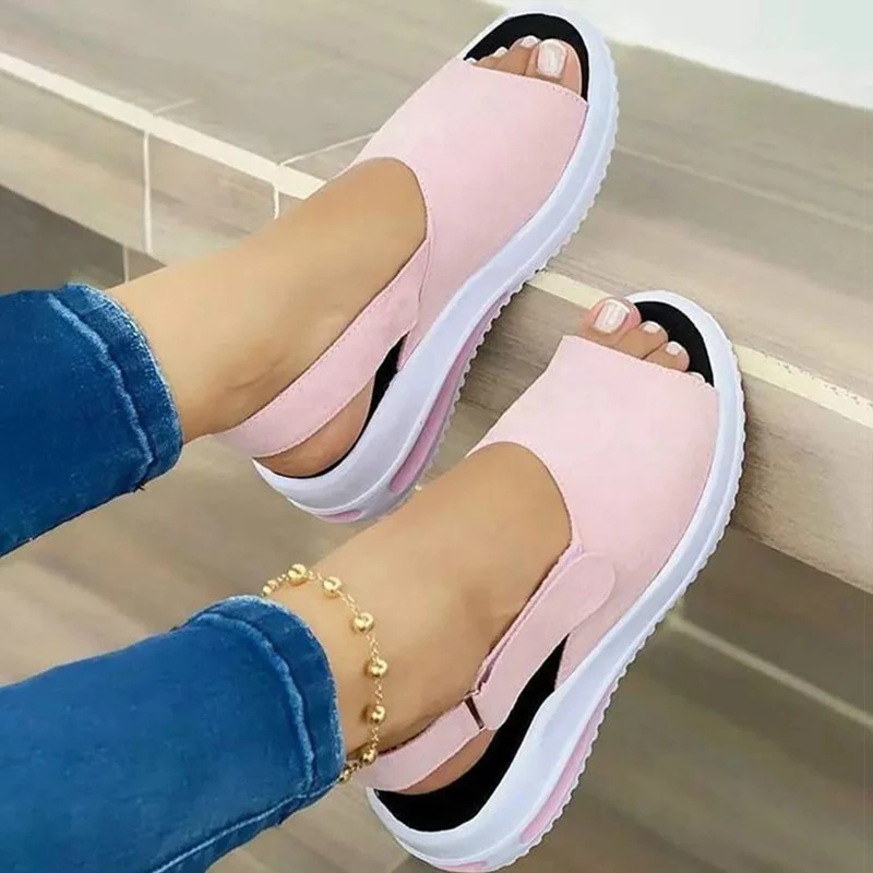 Women Sandals Peep Toe Low Heels Sandals For Summer Shoes Women Wedges Heeled Sandals Zapatos Mujer Elegant Summer Footwear