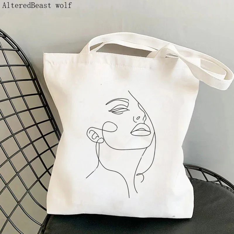 

Women Shopper bag Woman In One Line Printed Kawaii Bag Harajuku Shopping Canvas Shopper Bag girl handbag Tote Shoulder Lady Bag