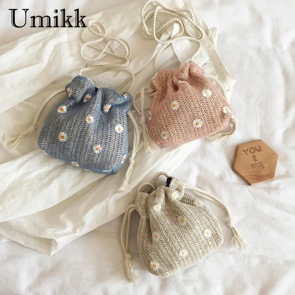 

Соломенная плетеная Сумка-мешок через плечо, Женский мессенджер с ромашками и цветами, летние пляжные сетчатые сумочки через плечо, повседн...