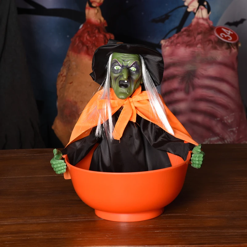 Хэллоуин украшение светящийся Скелет Ведьма череп голова смешной сахарница электрические игрушки реквизит для фестиваля вечерние НКИ