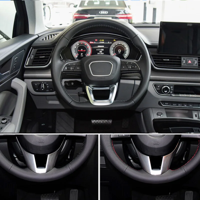 

AutoPan DIY Sewing Black Genuine Leather Car Steering Wheel Cover for Audi Q3 Q5 S Line 2019-2021