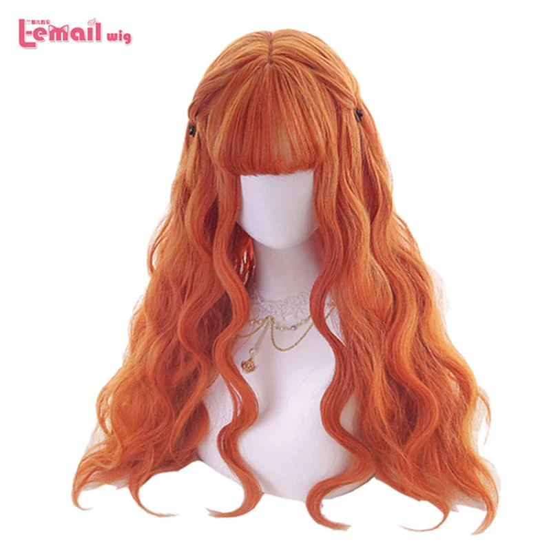 L-email Wig Long Orange Lolita Wigs Woman Hair Wavy Cosplay Wig Halloween Harajuku Wigs Heat Resistant Synthetic Hair