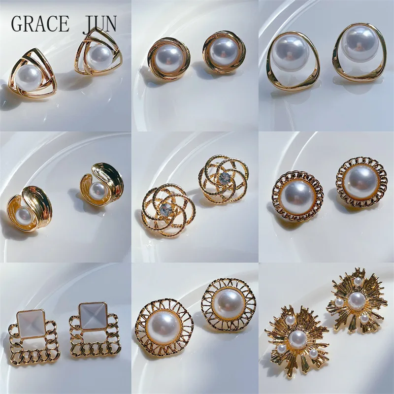 GRACE JUN Новые Модные Винтажные серьги-клипсы золотого цвета без проколов для