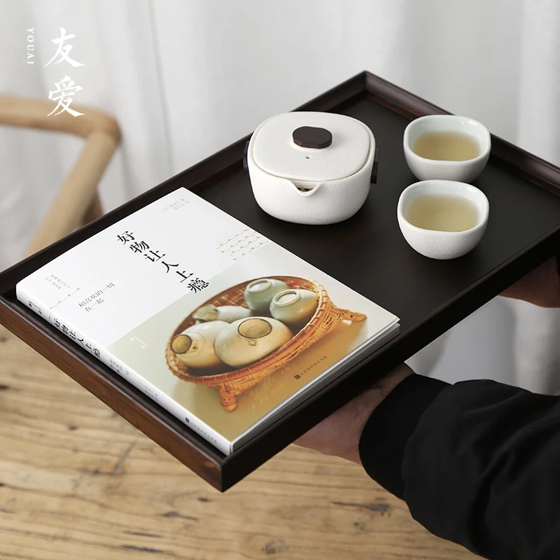 

Minimalist Bamboo Tea Tray Serving Japanese Vintage Black Tea Table Tray Wooden Plates Bandeja Vassoi Kitchen Accessories Gift