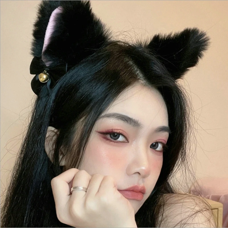 

Korean Lolita Cosplay Cat Ears Headband Dance Party Costume Wolf Fox Ear Plush Hairband Girls Kawaii Hair Accessories Props