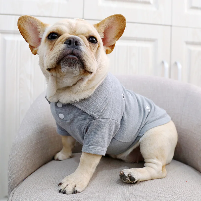 Pet Law Fighting Dog Clothes French Cow Clothes Handsome Tide Brand Grey Full Embroidered Small Law Fighting Shirt Pet Dog Corgi