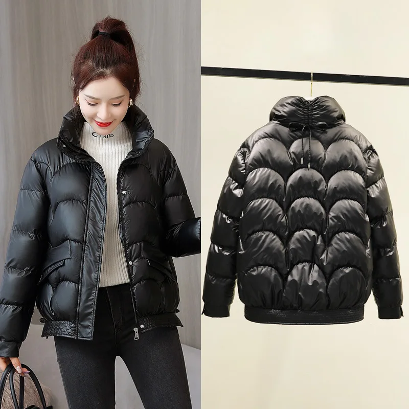 sweet girl korean parkas cotton jacket women's 2022 short winter glossy cotton jacket fashion thickened cotton loose jacket